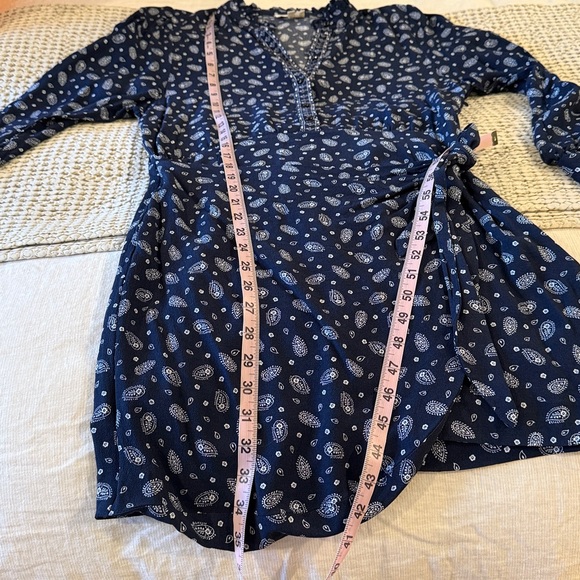 SEZANE Capri Floral Long Sleeve Wrap Mini Dress in Bandana Blue sz US 8 / FR 40 - Picture 15 of 16